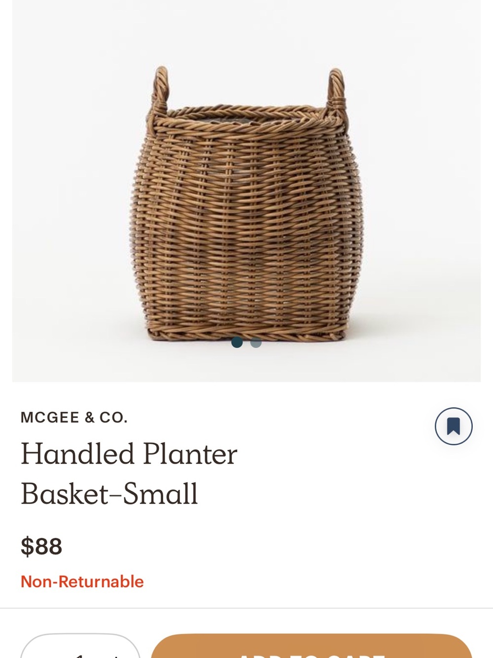 McGee & Co. Small Handled Woven Basket - Natural Brown